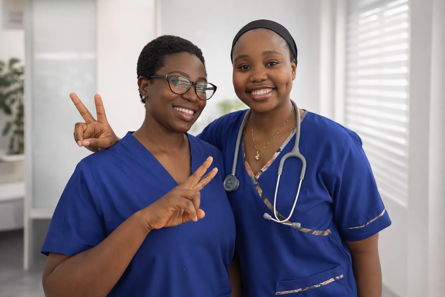 African medical staff smiling warmly in a modern clinic