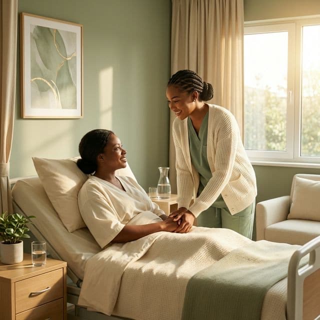 Empathetic African medical staff smiling warmly