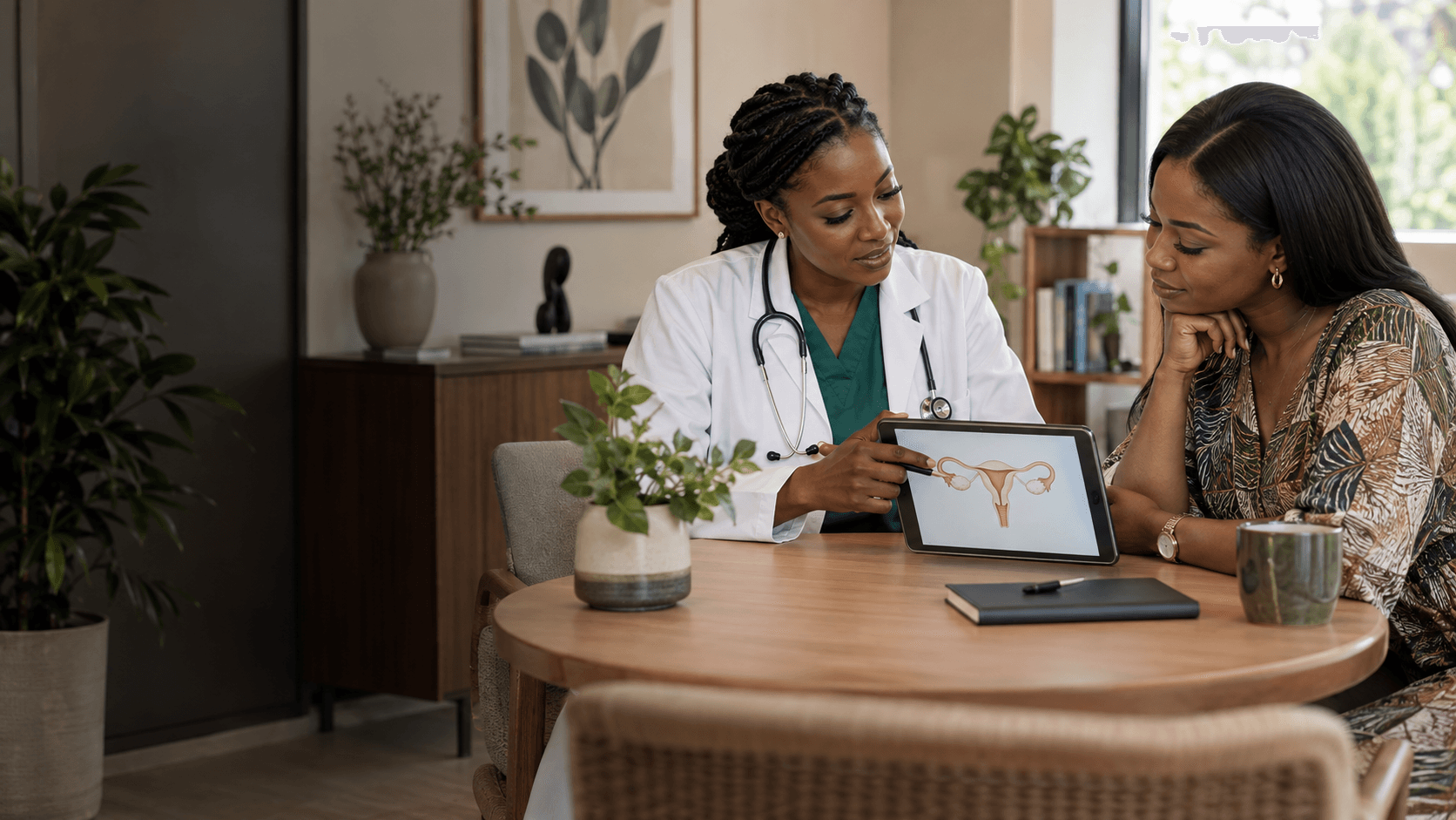 Women's health specialist consulting with a patient